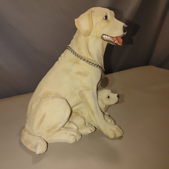 Yellow Labrador Dog Puppy Figurine Chain Collar 11 Inches Tall Resin Sculpture - Picture 5 of 9